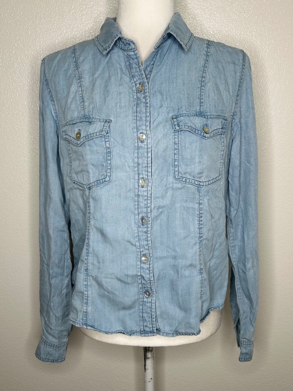 Bella Dahl Womens Blue Chambray Long Sleeve Button-Up Shirt Size M